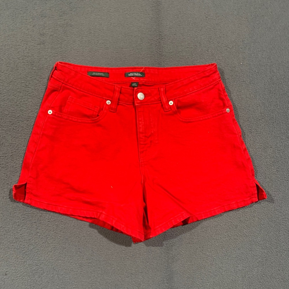 Wild Fable Midi Shorts Women Size 8 Red Mid-Rise Stretch Denim Side Slit Casual